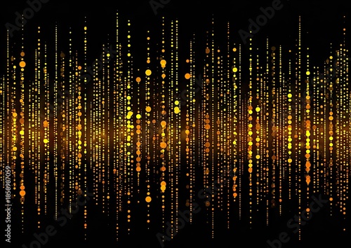 Abstract golden glitter particles in vertical lines against a black background