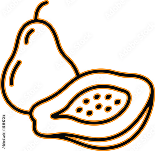 Simple line drawing of a papaya fruit