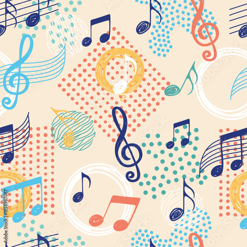 Colorful musical notes vector illustration seamless pattern
