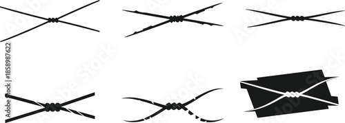 Tree branch silhouette, wire entanglement, thorns, black and white vector, abstract nature, minimal line art, constraint concept, artistic tension