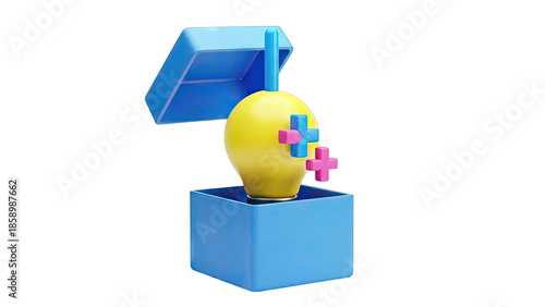 3D Lightbulb Idea Box with Plus Symbols