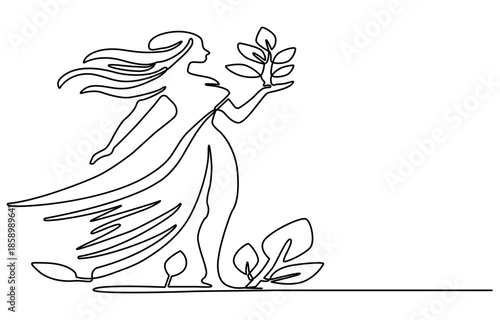 Continuous one line drawing woman is planting a lemon tree on the ground. Benefits at harvest time. Maintained. Freshness. Citrus. Plant a Lemon Tree Day. Single line draw design vector illustration
