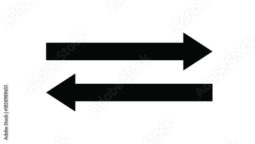 Black Horizontal Arrows Pointing in Opposite Directions: Minimalist Swap Symbol for Transaction, Exchange, Transfer, and Comparison Vector Graphic Isolated on White