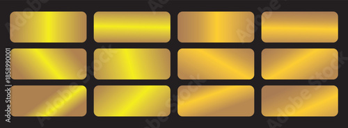 Set of golden metallic gradient template design decoration on black background .texture gold gradient.Metallic golden ribbon frame label effect. Flat vector illustration.
