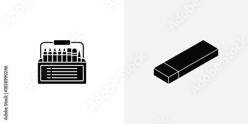 Black and white pencil sharpener and eraser school supplies