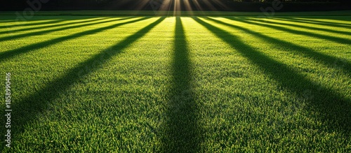 Sunlight casts long shadows on a grassy field