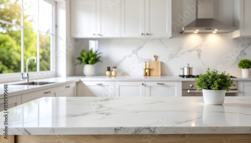 Kitchen Background Mockup with Marble Countertop for Product Display