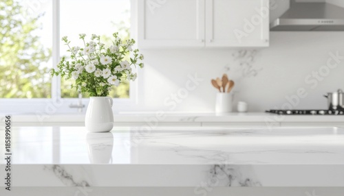 Kitchen Background Mockup with Marble Countertop for Product Display
