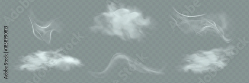 Set chimney smoke, fog wave or cloud pattern with overlay effect. Cloud art or smoky air illustration.