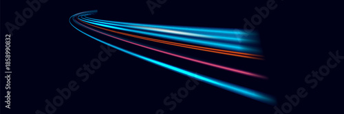 Blue glowing shiny lines effect vector background. Luminous white lines of speed. Light glowing effect. Light trail wave, fire path trace line and incandescence curve twirl.