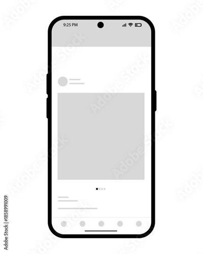 smartphone mockup interface. smartphone mockup with generic social media interface wireframe and minimalist mobile app design