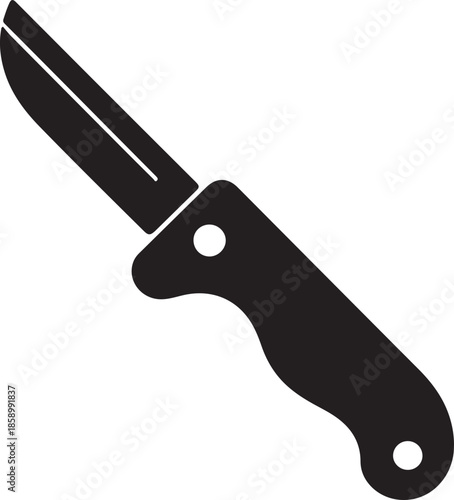 Black Pocket Knife Illustration with Sharp Blade and Ergonomic Handle Design Vector Graphic