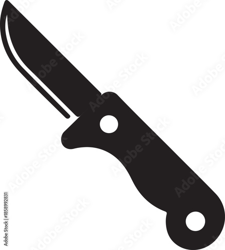 Black Pocket Knife Illustration with Sharp Blade and Handle Details for Graphic Design Projects