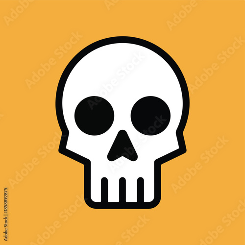 Stylized Skull Icon with Bold Black Outline on Orange Background.