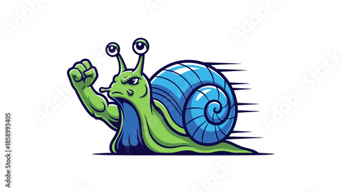 Muscular Snail Character With Fist Raised In Speed.