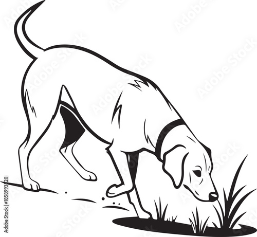 Hunting Dog Sniffing Scent Tracking Icon Line Art Black and White