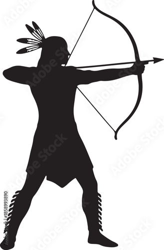 Native American Archer Silhouette with Bow and Arrow