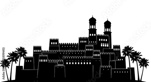 Ancient Desert Cityscape with Palm Trees for Travel, History, and Culture Projects