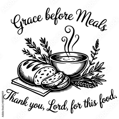 Grace Before Meals Thank You Lord Christian Prayer Illustration