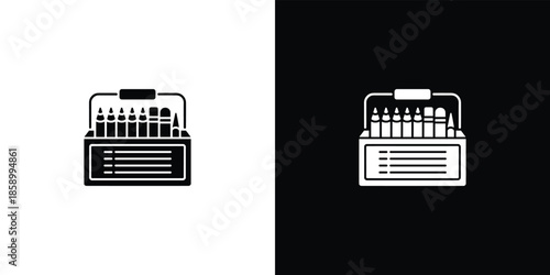 Two pencil cases with colored pencils on black and white backgrounds