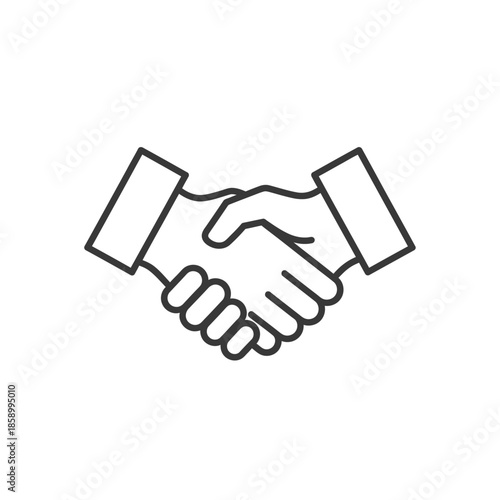 Business handshake icon, agreement and partnership symbol, line art illustration