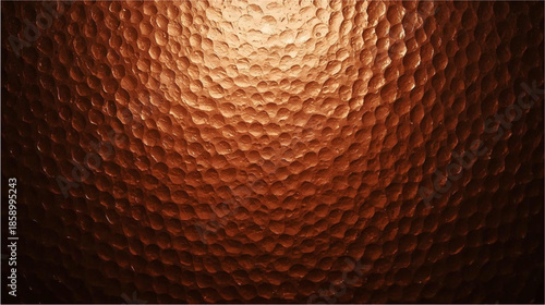 Textured background of hammered copper metal with a warm, glowing light highlighting its intricate dimpled pattern.