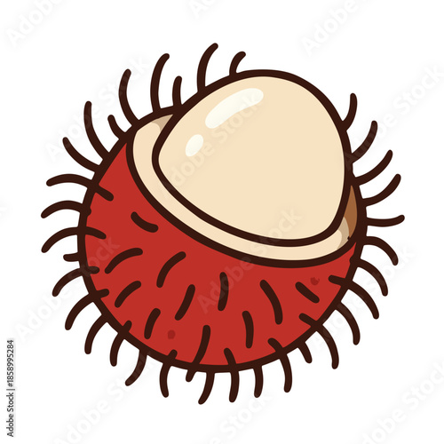 Rambutan or lychee fruit icon with hairy/spiky peel and the translucent fruit inside, exotic.