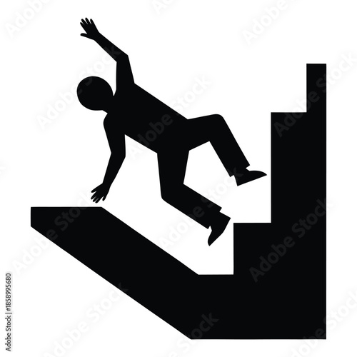 Man Slipping on Stairs Silhouette Representing Risk, Failure and Loss of Balance