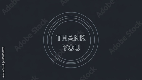 Minimalist thank you text inside concentric circles simple line art design for appreciation and gratitude isolated on dark background