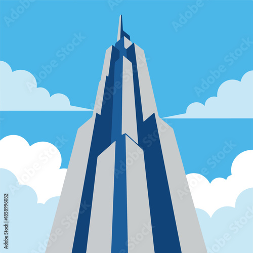 Towering Skyscraper Silhouette Against a Cloudy Sky.