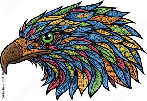 Wallpaper Mural Colorful abstract eagle head illustration with intricate ornamental feathers, psychedelic bird portrait art, vibrant tribal wildlife design isolated white background Torontodigital.ca