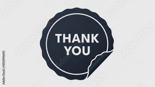 Dark blue circular sticker with Thank You text a simple graphic element for appreciation and gratitude isolated on a light gray background