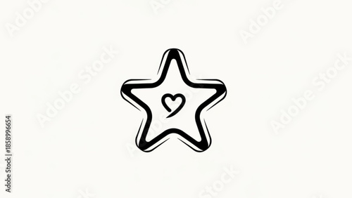 Hand-drawn star icon with a heart inside simple doodle symbol for rating or favorite isolated on white background
