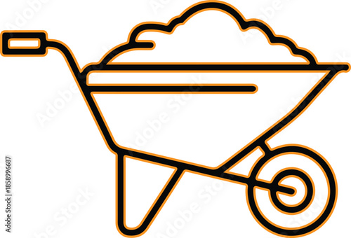 Wheelbarrow filled with sand or soil for construction