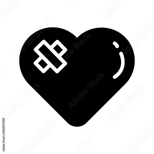 Broken heart with bandage valentine solid glyph icon vector
