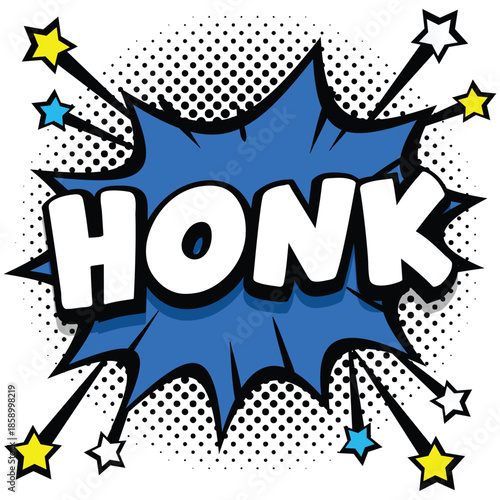Comic book style illustration of a loud honk speech bubble with stars