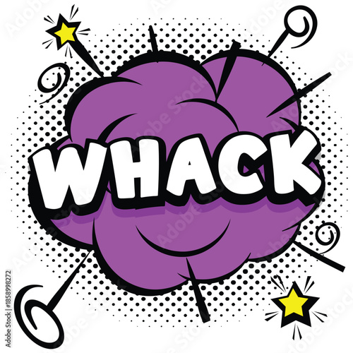 Purple cartoon explosion with whack text and comic effects