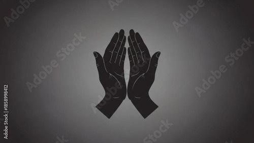 Black silhouette of praying hands a symbol of faith and hope isolated on a gradient background for spiritual or religious concepts