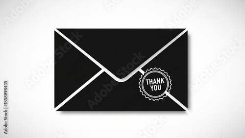 Black envelope with a Thank You seal a simple and elegant symbol for correspondence and appreciation isolated on a white background