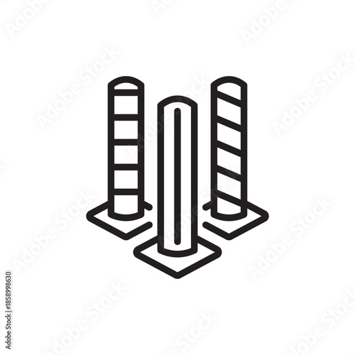 Industrial bollard icon featuring three safety posts with high-visibility markings, symbolizing perimeter protection, warehouse traffic control, facility security, and impact resistance measures.