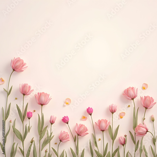 Spring Background with Flowers in Fresh Pastel Colors, Clean High-Resolution Design