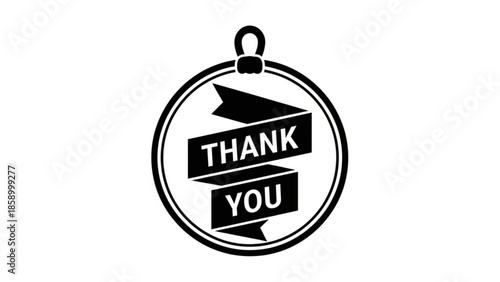 Thank You ribbon inside a circular ornament a simple black and white graphic for expressing gratitude perfect for holiday cards and design projects