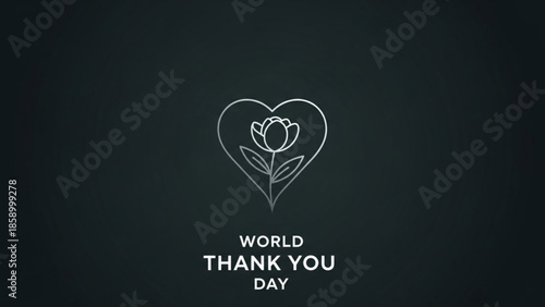 World Thank You Day heart and flower icon minimalist line art symbol for appreciation and gratitude isolated on dark background