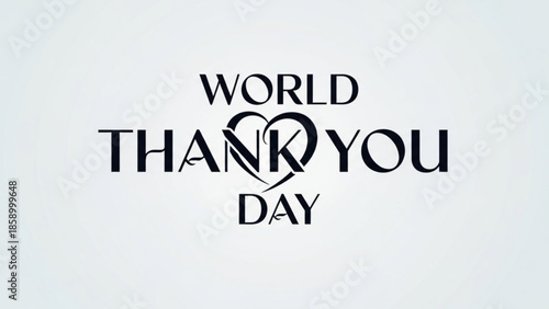 World Thank You Day text with heart symbol elegant typography for greeting cards and social media posts isolated on white background