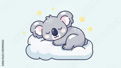 A serene koala sleeping on a cloud surrounded by stars in a peaceful environment