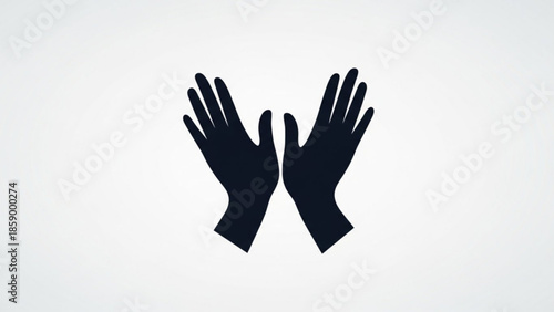 Pair of black gloved hands reaching upwards a symbol of protection or welcome isolated on a clean white background