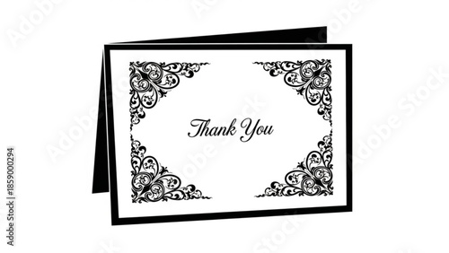 Elegant Thank You card with ornate corner borders a classic design for expressing gratitude isolated on a white background