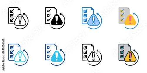 Risk assessment icons set multiple style collection. Editable stroke 
