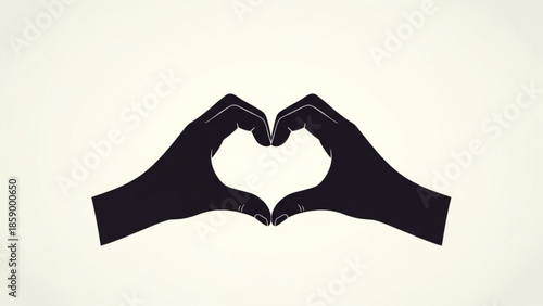 Black silhouette of hands forming a heart shape symbolizing love and connection isolated on a light background for design use