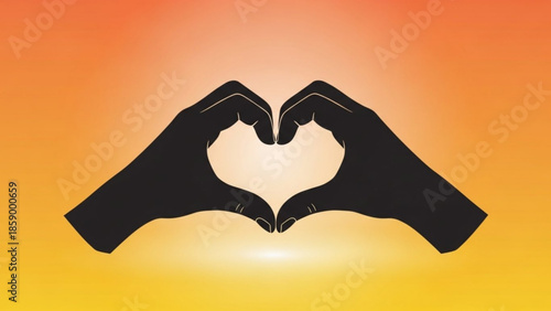 Silhouette of hands forming a heart shape symbolizing love and connection against a warm gradient background perfect for romance or health concepts